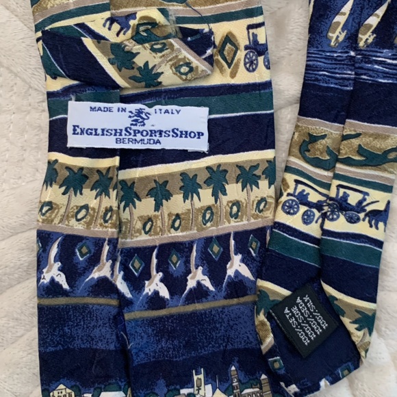 Silk Italian Nautical Themed Blue Tan Silk Tie - Picture 12 of 12